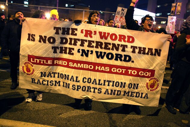 MINNEAPOLIS, MN - NOVEMBER 7: Native Americans protest before the Minnesota Vikings and Washington Redskins game on November 7, 2013 at Mall of America Field at the Hubert Humphrey Metrodome in Minneapolis, Minnesota. (Photo by Adam Bettcher/Getty Images) MINNEAPOLIS, MN - NOVEMBER 7: Native Americans protest before the Minnesota Vikings and Washington Redskins game on November 7, 2013 at Mall of America Field at the Hubert Humphrey Metrodome in Minneapolis, Minnesota. (Photo by Adam Bettcher/Getty Images)