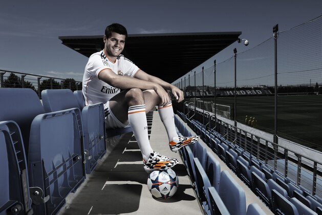 MADRID, SPAIN - UNDATED: In this image from adidas, Alvaro Morata of Real Madrid tries on his adidas F50 Battle Pack boots ahead of Saturday's UEFA Champions League Final at the Ciudad Real Madrid training complex in Madrid, Spain. (Photo by Visionhaus/adidas via Getty Images)