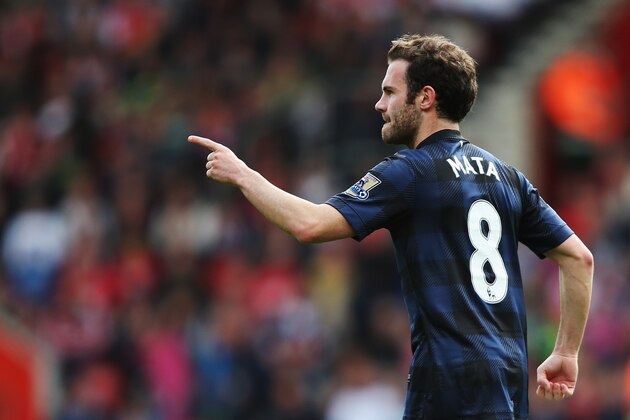 SOUTHAMPTON, ENGLAND - MAY 11:  Juan Mata of Manchester United celebrates scoring during the Barclays Premier League match between Southampton and Manchester United at St Mary's Stadium on May 11, 2014 in Southampton, England.  (Photo by Ian Walton/Getty Images)