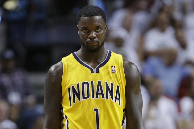 Indiana Pacers guard Lance Stephenson (1) during the second half Game 6 in the NBA basketball playoffs Eastern Conference finals against the Miami Heat, Friday, May 30, 2014, in Miami. (AP Photo/Lynne Sladky)