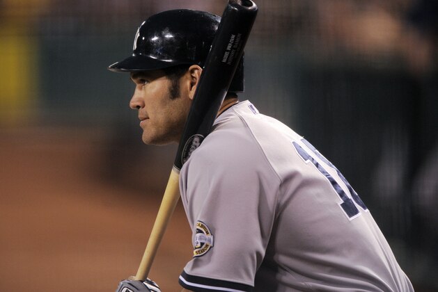 New York Yankees' Johnny Damon is seen during Game 4 of the American League Championship baseball series against the Los Angeles Angels Tuesday, Oct. 20, 2009, in Anaheim, Calif. (AP Photo/Mark J. Terrill)