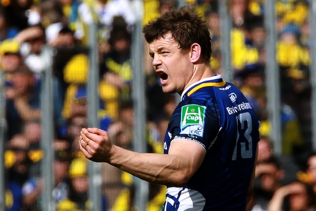 Leinster's Brian O'Driscoll reacts during his Heineken European Cup semifinal rugby union match against Clermont in Bordeaux, southwestern France, Sunday, April 29, 2012. (AP Photo/Bob Edme)