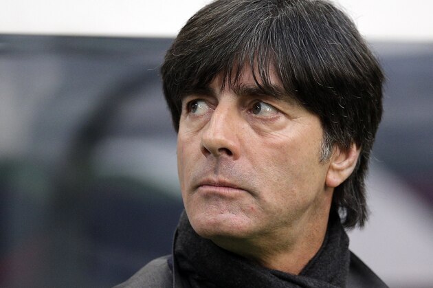 Germany's head coch Joachim Loew looks on prior to a friendly soccer match between Germany and Poland in Hamburg, Germany, Tuesday, May 13, 2014. The match ended in a 0-0 draw. (AP Photo/Michael Sohn)