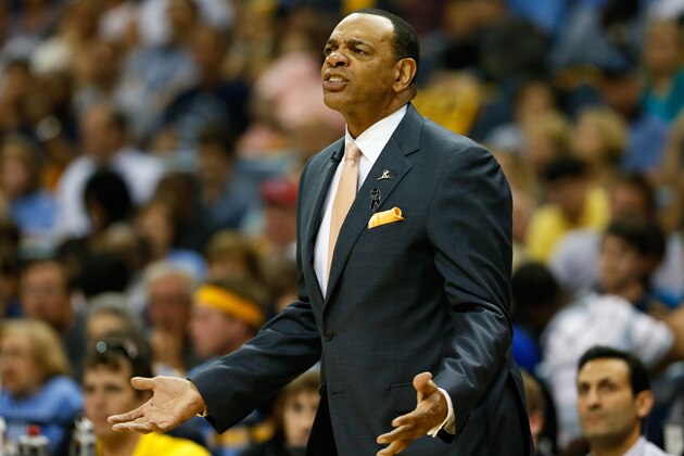 MEMPHIS, TN - MAY 27:  Head coach Lionel Hollins of the Memphis Grizzlies reacts in the first half while taking on the San Antonio Spurs during Game Four of the Western Conference Finals of the 2013 NBA Playoffs at the FedExForum on May 27, 2013 in Memphis, Tennessee. NOTE TO USER: User expressly acknowledges and agrees that, by downloading and or using this photograph, User is consenting to the terms and conditions of the Getty Images License Agreement.  (Photo by Kevin C. Cox/Getty Images)