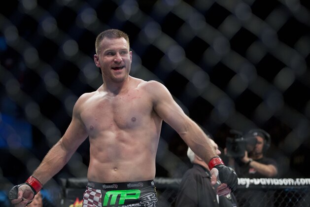 Stipe Miocic after defeating Shane Del Rosario during a UFC 146 heavyweight bout, Saturday, May 26, 2012, in Las Vegas. (AP Photo/Julie Jacobson)