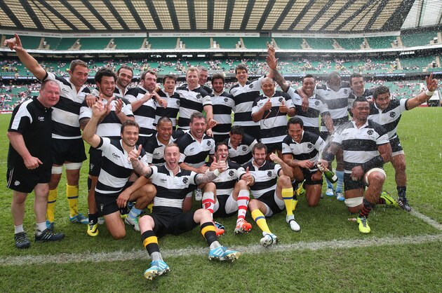 LONDON, ENGLAND - JUNE 01:  The Barbarians pose for a team photo after victory in the Rugby Union International Match between England and The Barbarians at Twickenham Stadium on June 1, 2014 in London, England.  (Photo by David Rogers/Getty Images)