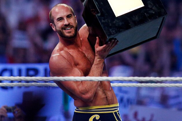 Antonio Cesaro celebrates after winning the Andre the Giant Memorial Battle Royal during Wrestlemania XXX at the Mercedes-Benz Super Dome in New Orleans on Sunday, April 6, 2014. (Jonathan Bachman/AP Images for WWE)