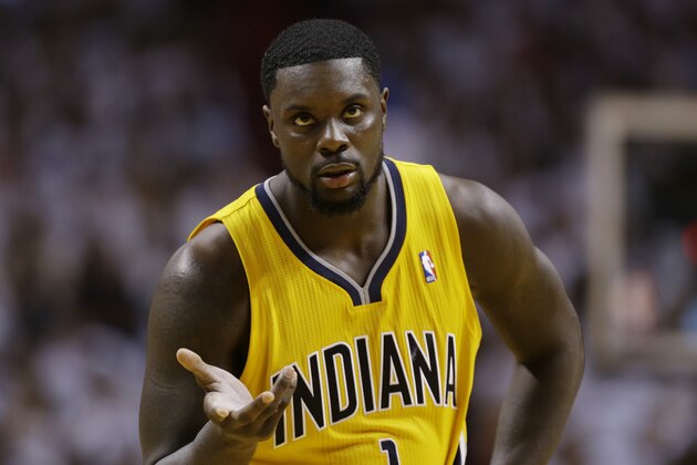 Indiana Pacers guard Lance Stephenson (1) gestures during the second half of Game 3 in the NBA basketball Eastern Conference finals playoff series against the Miami Heat, Saturday, May 24, 2014, in Miami. (AP Photo/Lynne Sladky) Indiana Pacers guard Lance Stephenson (1) gestures during the second half of Game 3 in the NBA basketball Eastern Conference finals playoff series against the Miami Heat, Saturday, May 24, 2014, in Miami. (AP Photo/Lynne Sladky)
