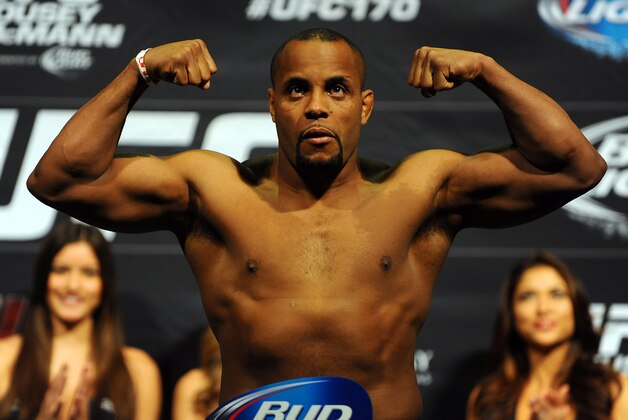 Feb 21, 2014; Las Vegas, NV, USA; UFC light heavyweight Daniel Cormier participates in the UFC 170 weigh-in at Mandalay Bay Events Center. Mandatory Credit: Stephen R. Sylvanie-USA TODAY Sports