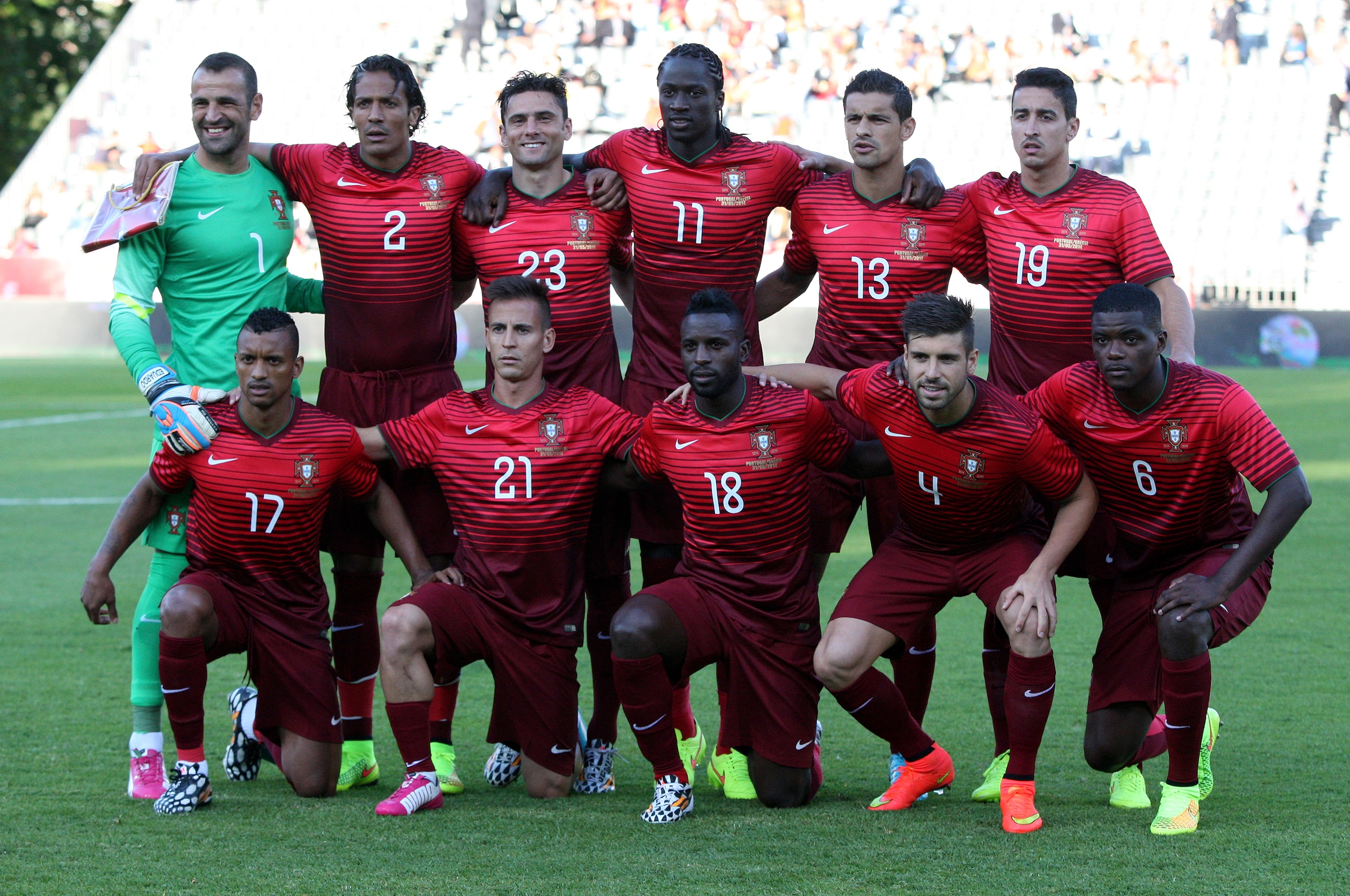 LISBON, PORTUGAL - MAY 31:  The team of Portugal poses after the International Friendly between Portugal and Greece at the National Stadium on May 31, 2014 in Lisbon, Portugal. (Photo by Gualter Fatia/Getty Images)