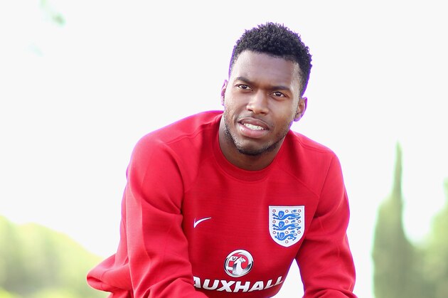 VALE DO LOBO, ALGARVE, PORTUGAL - MAY 21:  Daniel Sturridge poses for a picture after a press conference at the England pre-World Cup Training Camp at the Vale Do Lobo Resort on May 21, 2014 in Vale Do Lobo, Algarve, Portugal.  (Photo by Richard Heathcote/Getty Images)
