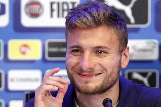 Italy's Ciro Immobile talks to journalists at the end of a training session in Coverciano training complex, in Florence, Italy, Wednesday, May 21, 2014. The Azzurri will train for three days this week then resume full-time preparation next Monday. In Brazil, Italy is in Group D with England, Uruguay and Costa Rica. (AP Photo/Fabrizio Giovannozzi)