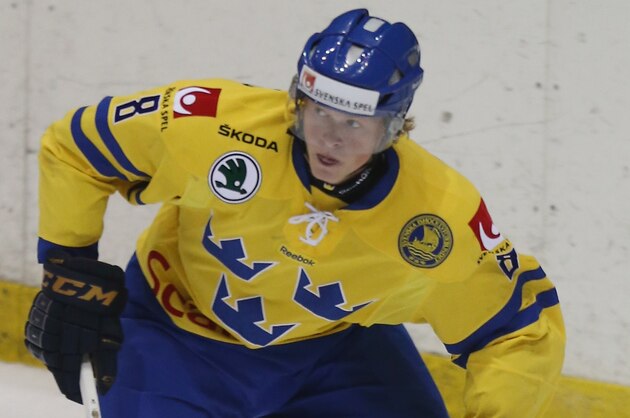 LAKE PLACID, NY - AUGUST 06:  Linus Arnesson #8 of Team Sweden skates against the USA White Squad at the USA hockey junior evaluation camp at the Lake Placid Olympic Center on August 6, 2012 in Lake Placid, New York. Sweden defeated the USA 5-1.  (Photo by Bruce Bennett/Getty Images)