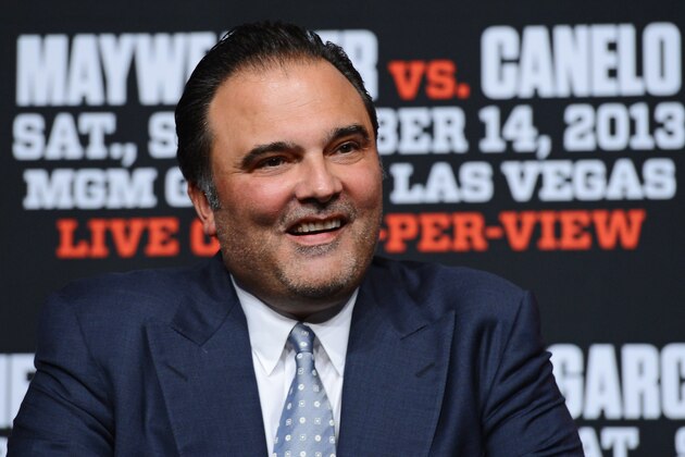 LAS VEGAS, NV - SEPTEMBER 11:  Golden Boy Promotions CEO Richard Schaefer smiles during the final news conference for the bout between Floyd Mayweather Jr. and Canelo Alvarez at the MGM Grand Hotel/Casino on September 11, 2013 in Las Vegas, Nevada. The fighters will meet in a WBC/WBA 154-pound title fight on September 14 in Las Vegas.  (Photo by Ethan Miller/Getty Images)
