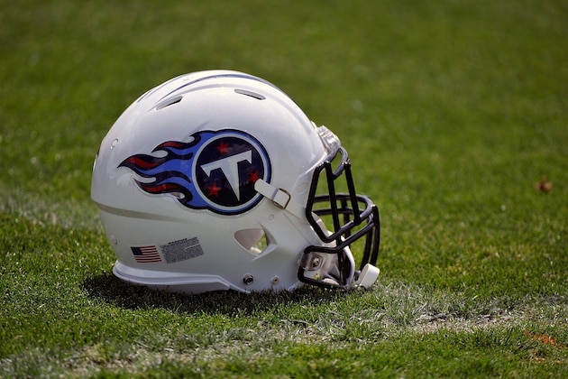 NASHVILLE, TN - MAY 16:  A helmet rests on the ground at the Tennessee Titans rookie camp on May 16, 2014 in Nashville, Tennessee.  (Photo by Frederick Breedon/Getty Images)