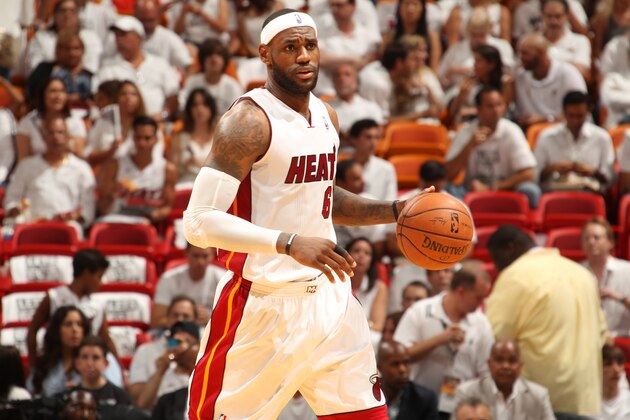 MIAMI, FL - MAY 30: LeBron James #6 of the Miami Heat handles the ball against the Indiana Pacers in Game Six of the Eastern Conference Finals during the 2014 NBA Playoffs on May 30, 2014 in Miami, Fl. NOTE TO USER: User expressly acknowledges and agrees that, by downloading and or using this photograph, User is consenting to the terms and conditions of the Getty Images License Agreement. Mandatory Copyright Notice: Copyright 2014 NBAE  (Photo by Issac Baldizon/NBAE via Getty Images)