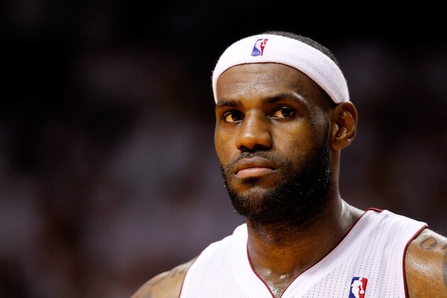 MIAMI, FL - MAY 30:  LeBron James #6 of the Miami Heat looks on against the Indiana Pacers during Game Six of the Eastern Conference Finals of the 2014 NBA Playoffs at American Airlines Arena on May 30, 2014 in Miami, Florida.  NOTE TO USER: User expressly acknowledges and agrees that, by downloading and or using this photograph, User is consenting to the terms and conditions of the Getty Images License Agreement.  (Photo by Mike Ehrmann/Getty Images)