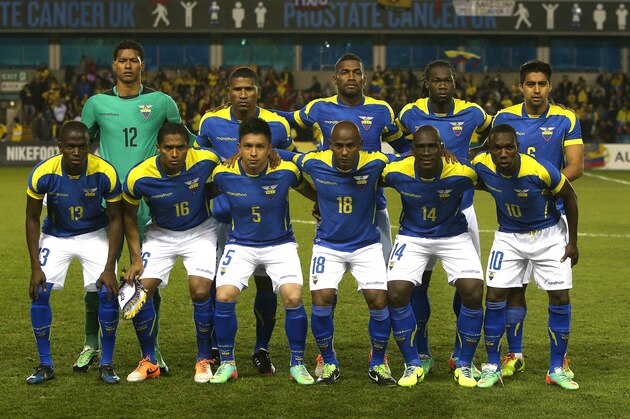 LONDON, ENGLAND - MARCH 05: The Ecuador team pose for a team photo during the International Friendly match between Australia and Ecuador at The Den on March 05, 2014 in London, England. (Photo by Charlie Crowhurst/Getty Images)