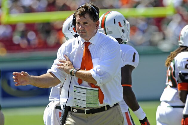 TAMPA, FL - SEPTEMBER 28:  Miami Hurricanes head coach Al Golden walks back to the sidelines during the first quarter against the South Florida Bulls on September 28, 2013 at Raymond James Stadium in Tampa, Florida.  (Photo by Brian Blanco/Getty Images)