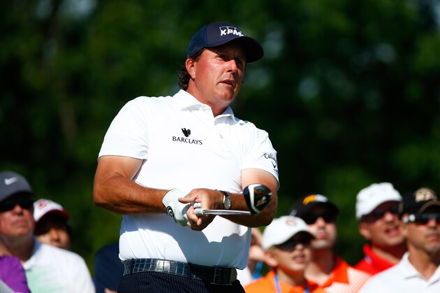 DUBLIN, OH - JUNE 01:  Phil Mickelson plays a shot on the second hole during the final round of the Memorial Tournament presented by Nationwide Insurance at Muirfield Village Golf Club on June 1, 2014 in Dublin, Ohio.  (Photo by Sam Greenwood/Getty Images)