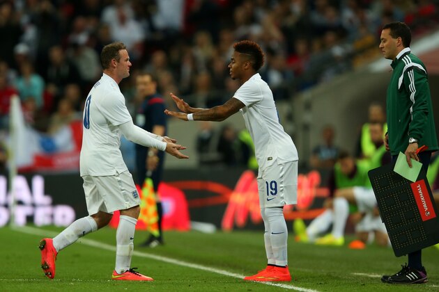LONDON, ENGLAND - MAY 30:  Raheem Sterling of England replaces Wayne Rooney of England during the international friendly match between England and Peru at Wembley Stadium on May 30, 2014 in London, England.  (Photo by Clive Rose/Getty Images)