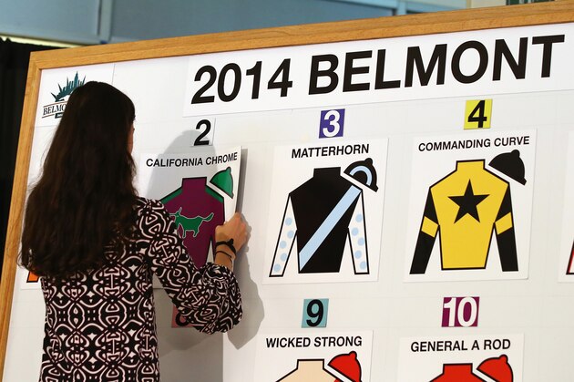 ELMONT, NY - JUNE 04:  Kentucky Derby and Preakness winner California Chrome is placed at slot number two during the Belmont Stakes Draw at Belmont Park on June 4, 2014  in Elmont,  New York   He is scheduled to race for the Triple Crown in the 146th running of the Belmont Stakes  (Photo by Al Bello/Getty Images)
