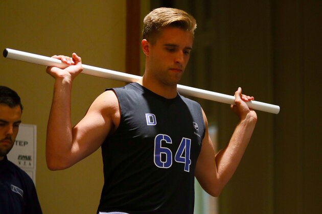 TORONTO - CANADA - MAY 29:  Aaron Ekblad performs a test during the Functional Movement screening at the NHL Combine May 29, 2014 at the Westin Bristol in Toronto, Ontario, Canada. (Photo by Graig Abel/NHLI  via Getty Images)