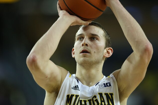 ANN ARBOR, MI - FEBRUARY 05: Nik Stauskas #11 of the Michigan Wolverines shoots a free throw during the first half of the game against the Nebraska Cornhuskers at Crisler Arena on February 5, 2014 in Ann Arbor, Michigan. The Wolverines defeated the Cornhuskers 79-50.  (Photo by Leon Halip/Getty Images)
