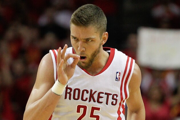 HOUSTON, TX - APRIL 30:  Chandler Parsons #25 of the Houston Rockets signals after making a three-point shot against the Portland Trail Blazers in Game 5 of the Western Conference Quarterfinals during the 2014 NBA Playoffs at the Toyota Center on April 30, 2014 in Houston, Texas. NOTE TO USER: User expressly acknowledges and agrees that, by downloading and or using this photograph, User is consenting to the terms and conditions of the Getty Images License Agreement  (Photo by Bob Levey/Getty Images)