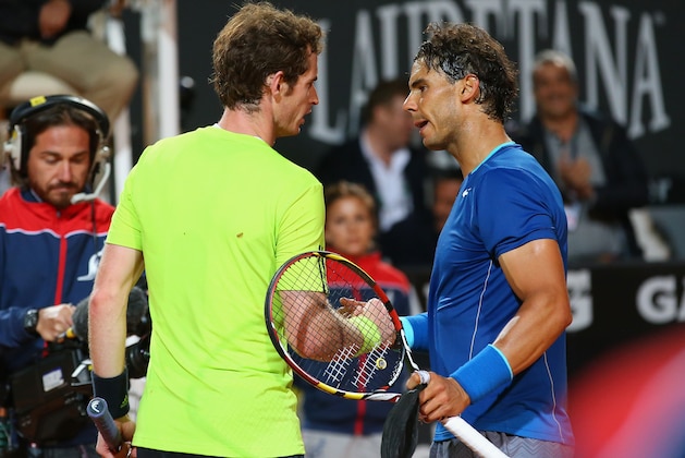 ROME, ITALY - MAY 16:  Andy Murray of Great Britain congratulates Rafael Nadal of Spain after he won in three sets during day six of the Internazionali BNL d'Italia tennis 2014 on May 16, 2014 in Rome, Italy.  (Photo by Julian Finney/Getty Images)