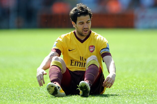 BLACKPOOL, ENGLAND - APRIL 10: Cesc Fabregas of Arsenal reacts during the Barclays Premier League match between Blackpool and Arsenal at Bloomfield Road on April 10, 2011 in Blackpool, England.  (Photo by Chris Brunskill/Getty Images)