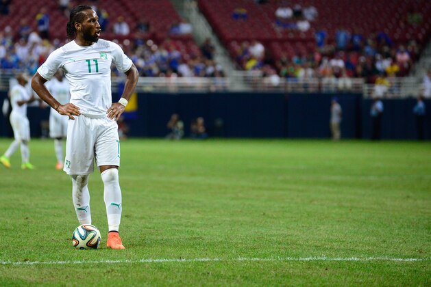 ST. LOUIS, MO - MAY 30: Didier Drogba #11 of the Ivory Coast prepares to take a free kick against the Bosnia-Herzegovina during the second half of a friendly match at Edward Jones Dome on May 30, 2014 in St. Louis, Missouri. Bosnia-Herzegovina defeated Ivory Coast 2-1.  (Photo by Jeff Curry/Getty Images)