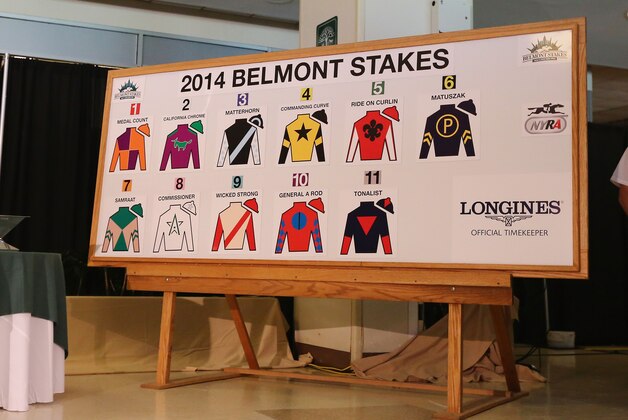 ELMONT, NY - JUNE 04:  A list of the Draw for the 2014 Belmont Stakesd at Belmont Park on June 4, 2014  in Elmont,  New York   (Photo by Al Bello/Getty Images)