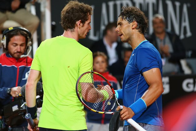 ROME, ITALY - MAY 16:  Andy Murray of Great Britain congratulates Rafael Nadal of Spain after he won in three sets during day six of the Internazionali BNL d'Italia tennis 2014 on May 16, 2014 in Rome, Italy.  (Photo by Julian Finney/Getty Images)