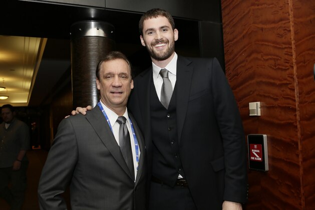 NEW YORK, NY - MAY 21: President of Basketball Operations Flip Saunders and Kevin Love of the Minnesota Timberwolves poses for a photo prior to the 2013 NBA Draft Lottery on May 21, 2013 at the Millennium Hotel in New York City. NOTE TO USER: User expressly acknowledges and agrees that, by downloading and/or using this photograph, user is consenting to the terms and conditions of the Getty Images License Agreement.  Mandatory Copyright Notice: Copyright 2013 NBAE (Photo by Steven Freeman/NBAE via Getty Images)
