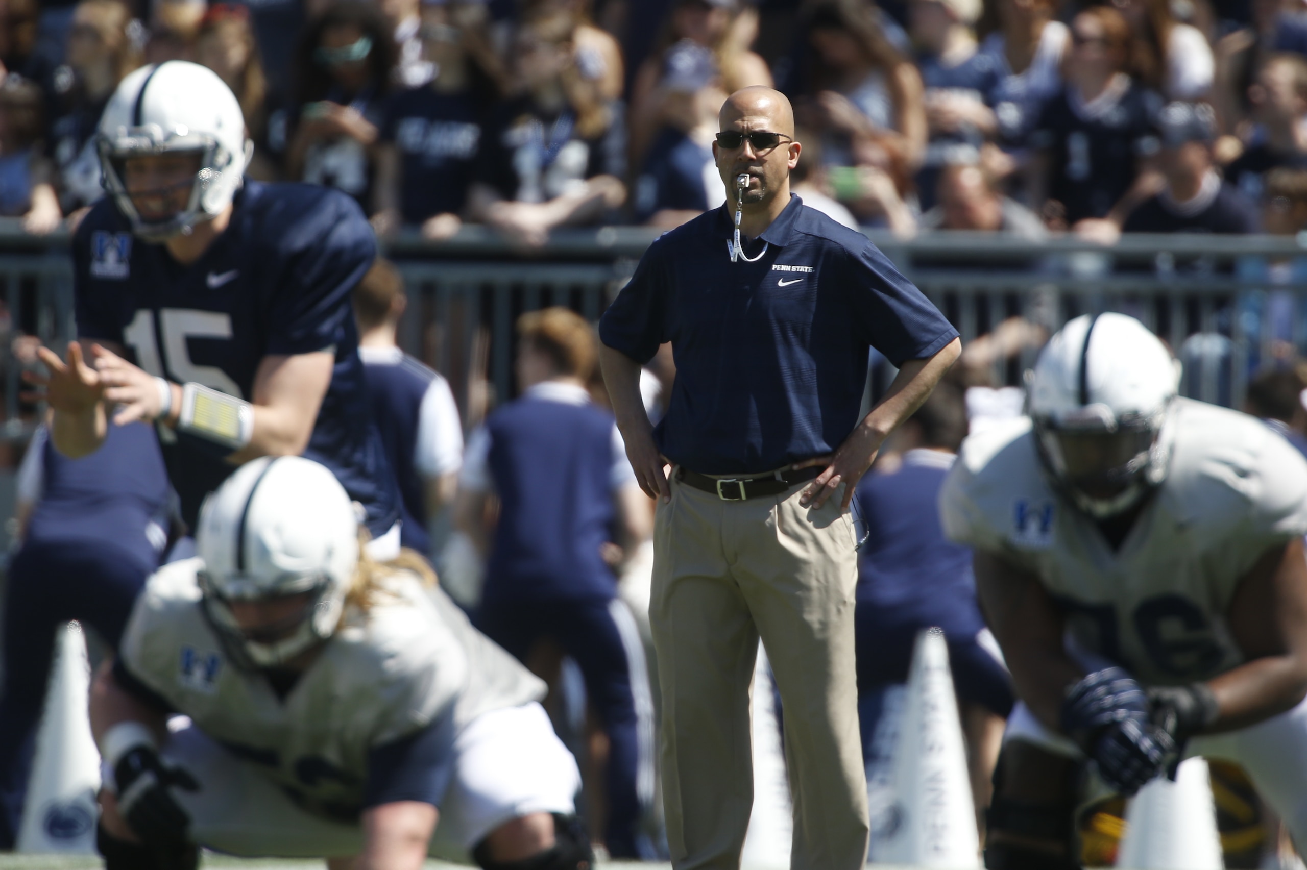 Penn State head coach James Franklin during the Penn State annual Blue-White Game NCAA football scrimmage on Saturday, April 12, 2014 in State College, Pa. (AP Photo/Keith Srakocic)