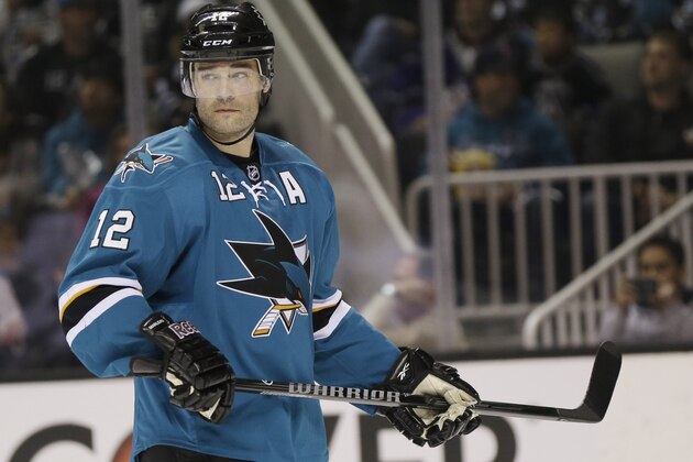 San Jose Sharks' Patrick Marleau (12) in action against the Los Angeles Kings during an NHL hockey game on Monday, Jan. 27, 2014, in San Jose, Calif. (AP Photo/Marcio Jose Sanchez)