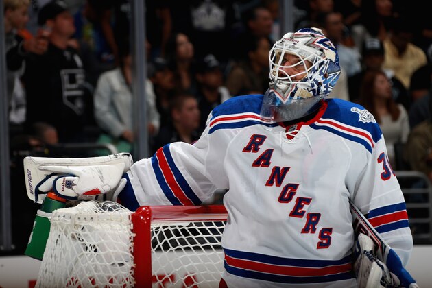 LOS ANGELES, CA - JUNE 04:  Goaltender Henrik Lundqvist #30 of the New York Rangers plays in the third period of Game One of the 2014 Stanley Cup Final against the Los Angeles Kings at Staples Center on June 4, 2014 in Los Angeles, California.  (Photo by Dave Sandford/NHLI via Getty Images)