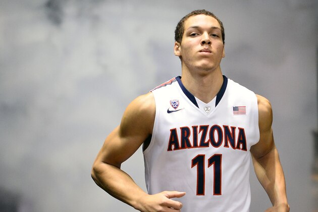 LAS VEGAS, NV - MARCH 15:  Aaron Gordon #11 of the Arizona Wildcats is introduced before the championship game of the Pac-12 Basketball Tournament against the UCLA Bruins at the MGM Grand Garden Arena on March 15, 2014 in Las Vegas, Nevada. UCLA won 75-71.  (Photo by Ethan Miller/Getty Images)