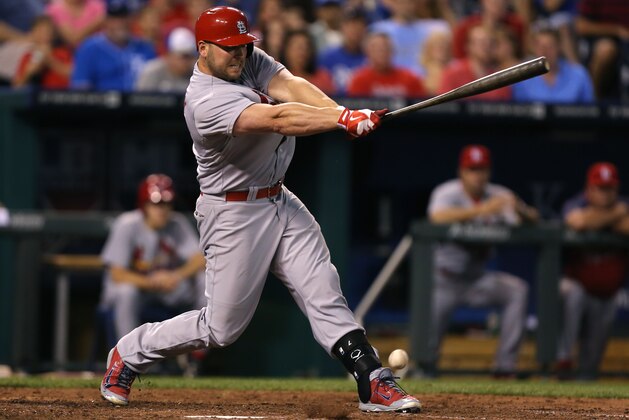 KANSAS CITY, MO - JUNE 4:  Matt Holliday #7 of the St. Louis Cardinals grounds out in the seventh inning against the Kansas City Royals at Kauffman Stadium on June 4, 2014 in Kansas City, Missouri. Matt Carpenter of the St. Louis Cardinals scored on the play. (Photo by Ed Zurga/Getty Images)