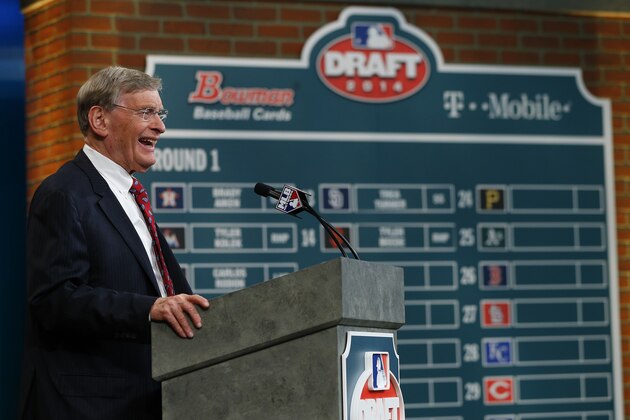 SECAUCUS, NJ - JUNE 5: Commissioner Allan H. Bud Selig speaks at the podium during the MLB First-Year Player Draft at the MLB Network Studio on June 5, 2014 in Secacucus, New Jersey. (Photo by Rich Schultz/Getty Images) SECAUCUS, NJ - JUNE 5: Commissioner Allan H. Bud Selig speaks at the podium during the MLB First-Year Player Draft at the MLB Network Studio on June 5, 2014 in Secacucus, New Jersey. (Photo by Rich Schultz/Getty Images)