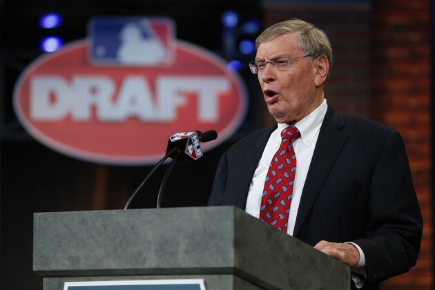 SECAUCUS, NJ - JUNE 5: Commissioner Allan H. Bud Selig speaks at the podium during the MLB First-Year Player Draft at the MLB Network Studio on June 5, 2014 in Secacucus, New Jersey. (Photo by Rich Schultz/Getty Images)