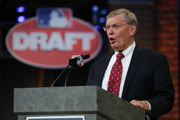 SECAUCUS, NJ - JUNE 5: Commissioner Allan H. Bud Selig speaks at the podium during the MLB First-Year Player Draft at the MLB Network Studio on June 5, 2014 in Secacucus, New Jersey. (Photo by Rich Schultz/Getty Images)