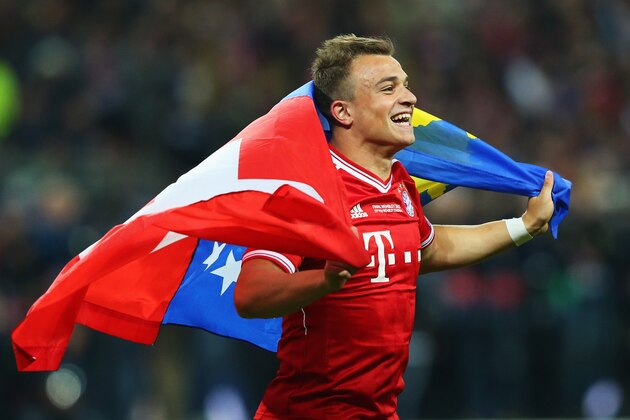 LONDON, ENGLAND - MAY 25:  Xherdan Shaqiri of Bayern Muenchen celebrates victory after the UEFA Champions League final match between Borussia Dortmund and FC Bayern Muenchen at Wembley Stadium on May 25, 2013 in London, United Kingdom.  (Photo by Alex Livesey/Getty Images)