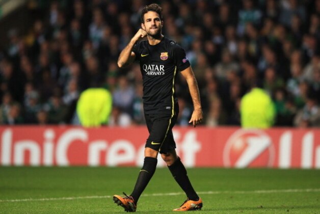 GLASGOW, SCOTLAND - OCTOBER 01:  Cesc Fabregas of Barcelona celebrates as he scores their first goal during the UEFA Champions League Group H match between Celtic and FC Barcelona at Celtic Park Stadium on October 1, 2013 in Glasgow, Scotland.  (Photo by Richard Heathcote/Getty Images)