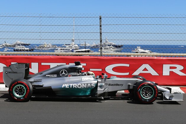 Mercedes driver Lewis Hamilton, of Britain, steers his car during the qualifying session at the Monaco racetrack, in Monaco, Saturday, May 24, 2014. The Monaco Formula One Grand Prix will be held on Sunday. (AP Photo/Claude Paris)