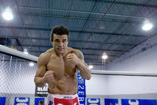 DELRAY BEACH, FL - SEPTEMBER 17:  Vitor Belfort conducts a workout at the Jaco Hybrid Training Center on September 17, 2012 in Delray Beach, Florida. Belfort will fight Jon Jones on September 22, 2012 at UFC 152 in Toronto, Canada.  (Photo by Chris Trotman/Getty Images)