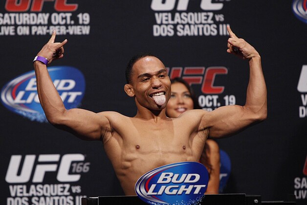 Oct 18, 2013; Houston, TX, USA; John Dodson during the weigh-in for UFC 166 at Toyota Center. Mandatory Credit: Andrew Richardson-USA TODAY Sports