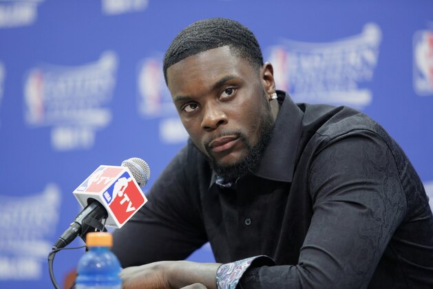 INDIANAPOLIS - MAY 20:  Lance Stephenson #1 of the Indiana Pacers talks to the media after Game Two of the East Conference Finals against the Miami Heat at Bankers Life Fieldhouse on May 20, 2014 in Indianapolis, Indiana.  NOTE TO USER: User expressly acknowledges and agrees that, by downloading and or using this Photograph, user is consenting to the terms and condition of the Getty Images License Agreement. Mandatory Copyright Notice: 2014 NBAE  (Photo by Ron Hoskins/NBAE via Getty Images)