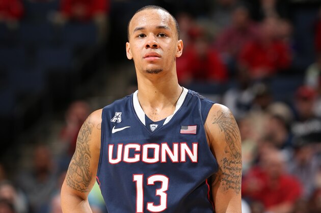 MEMPHIS, TN - MARCH 14: Shabazz Napier #13 of the Connecticut Huskies looks on against the Cincinnati Bearcats during the semifinals of the American Athletic Conference Tournament at FedExForum on March 14, 2014 in Memphis, Tennessee. Connecticut defeated Cincinnati 58-56. (Photo by Joe Murphy/Getty Images)